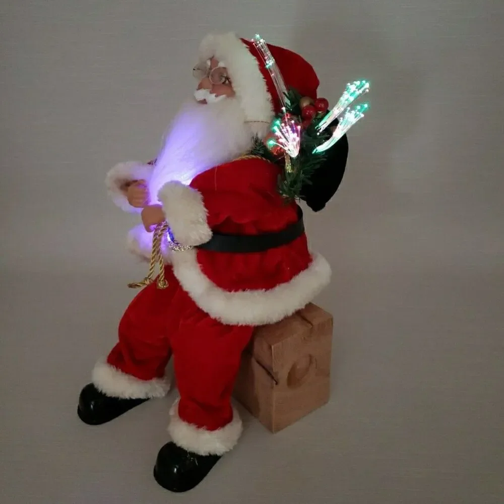 Fiber Optic Santa Claus Shelf Mantle Sitter Red Suit St Nick Battery Operated